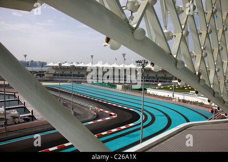 Yas Hotel, at Yas Island, part of the Formula One race track, design hotel at Yas-Island, Abu Dhabi, United Arab Emirates. Stock Photo