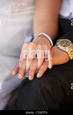 Traditional Jewish Wedding bride and groom hold hands Stock Photo