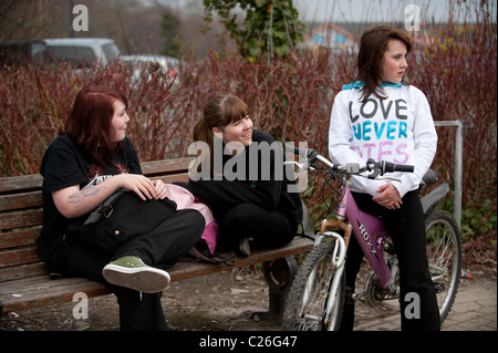 Three teenage girls hanging out, UK Stock Photo