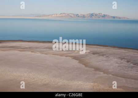 AERIAL VIEW. Southern shores of the Great Salt Lake looking north. Tooele County, Utah, USA. Stock Photo