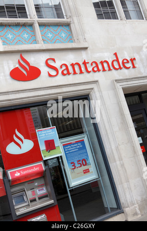 SANTANDER,one of the giants in the banking industry with Spanish origins, the company name and associated logo are viewed here. Stock Photo