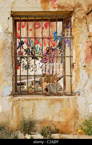 Derelict and vandalised villa near Torrevieja, Alicante Province, Spain. Stock Photo