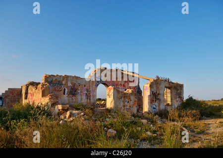 Derelict and vandalised villa near Torrevieja, Alicante Province, Spain. Stock Photo