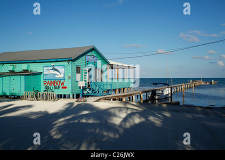 Fish restaurant on Caye Caulker beach on the  island off Belize Stock Photo