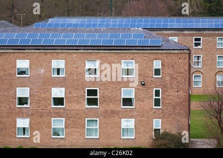 PV solar panels on the roof of Derby Halls of residence Nottingham University campus Nottinghamshire England UK GB EU Europe Stock Photo