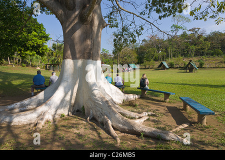 Tourists visiting Izapa archaeological site, Chiapas, Mexico Stock Photo