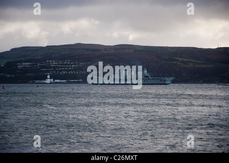 The Royal Navy's Light Aircraft Carrier HMS Ark Royal on her Farewell Voyage to the Firth of Clyde Estuary Stock Photo