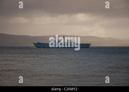 The Royal Navy's Light Aircraft Carrier HMS Ark Royal on her Farewell Voyage to the Firth of Clyde Estuary Stock Photo