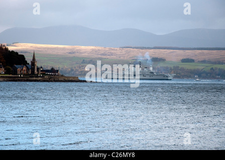 The Royal Navy's Light Aircraft Carrier HMS Ark Royal on her Farewell Voyage to the Firth of Clyde Estuary Scotland Stock Photo