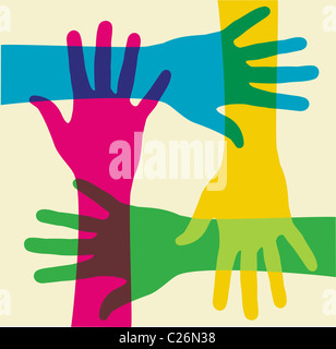 colorful hands illustration over a light background. Vector file available. Stock Photo