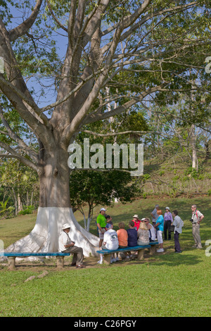 Tourists visiting Izapa archaeological site, Chiapas, Mexico Stock Photo