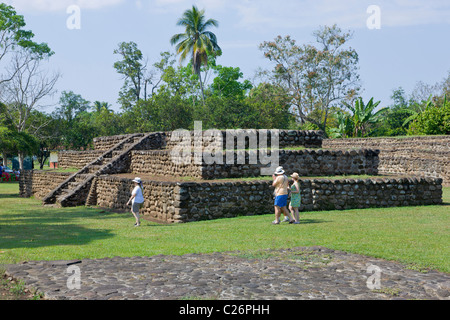 Tourists visiting Izapa archaeological site, Chiapas, Mexico Stock Photo