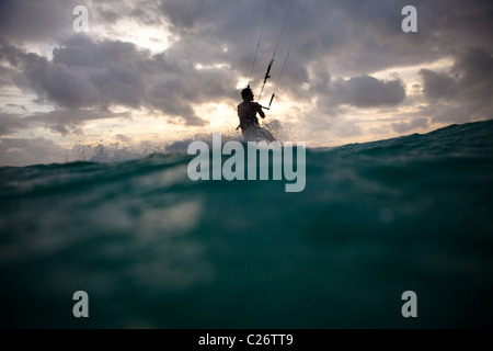 Kiteboarding Waimanalo @ Sunrise, male, David Giardini Stock Photo
