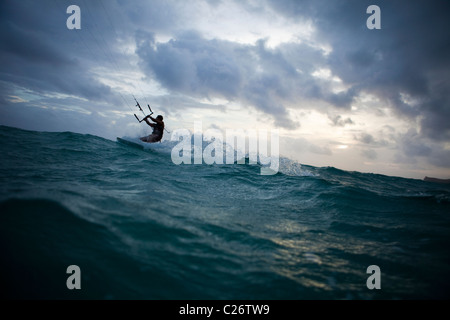 Kiteboarding Waimanalo @ Sunrise, male, David Giardini Stock Photo