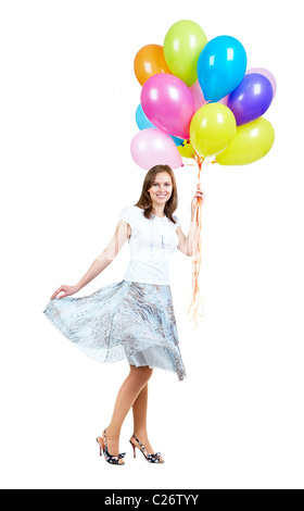 A young woman with balloons isolated on white Stock Photo