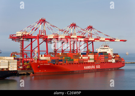 Container ship in the port of Callao, Lima, Peru Stock Photo