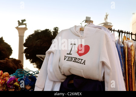 Clothing souvenirs of Venice with 'I love Venice' slogan, Venice, Italy Stock Photo