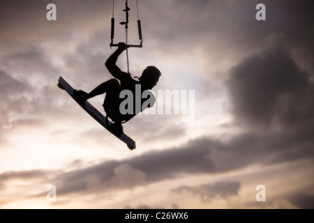 Kiteboarding Waimanalo @ Sunrise, male, David Giardini, airtime, jumping Stock Photo