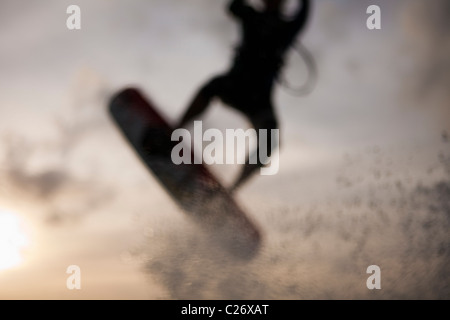 Kiteboarding Waimanalo @ Sunrise, male, David Giardini, airtime, jumping Stock Photo