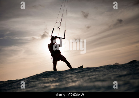 Kiteboarding Waimanalo @ Sunrise, male, David Giardini Stock Photo