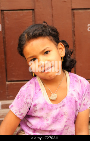 young happy girl posing , the nepalis , life in kathmandu , kathmandu street life , nepal Stock Photo