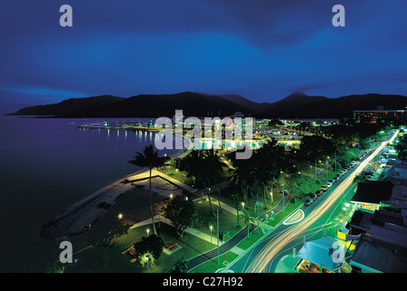 Cairns Esplanade and harbour at night Stock Photo