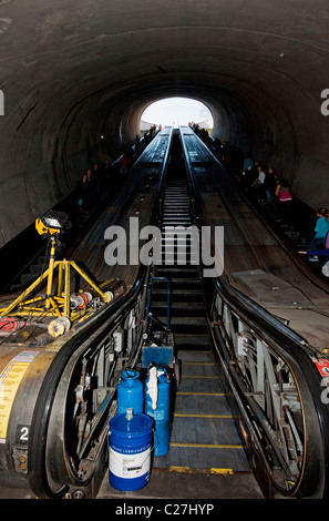 Repair work being done on the Dupont Circle Metro Rail escalator. Stock Photo