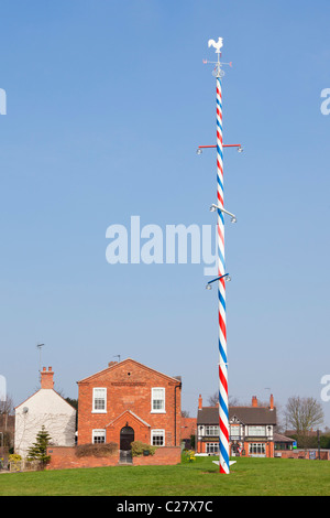 New striped Maypole on the village green Wellow Nottinghamshire England GB UK EU Europe Stock Photo
