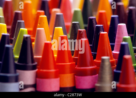 Abstract close-up macro of multi-colored Crayola Crayons Stock Photo