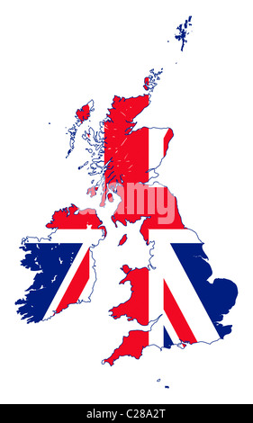 Illustration of United Kingdom flag on map of country; isolated on ...