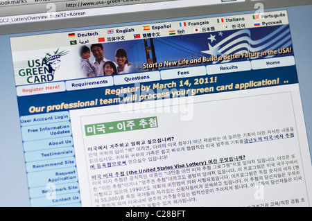 USA Green Card Lottery website - in Korean Stock Photo