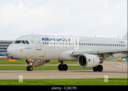 An Airbus A320 operated by Air France prepares to take off from Manchester Airport Stock Photo