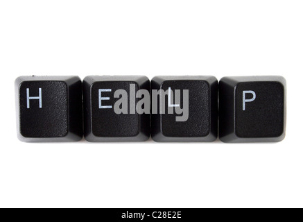 The word help spelled out with black keyboard keys Stock Photo
