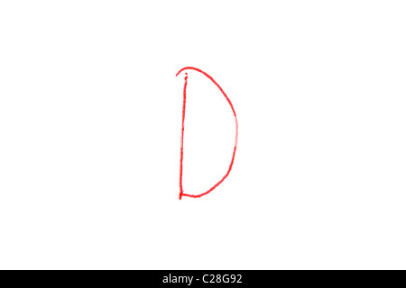 Handwritten Letter Grade D written in red ink Stock Photo