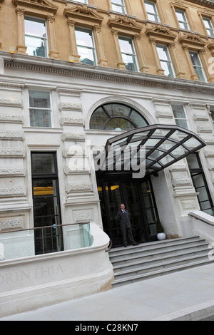 The main entrance to The Corinthia Hotel in Whitehall place, London. Stock Photo