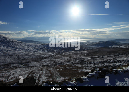ireland, co, county kerry, dingle peninsula, conor pass, dingle bay, snow covered landscape,  wild atlantic way Stock Photo