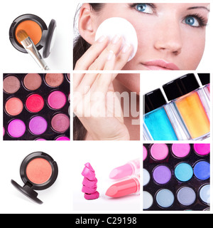 Make-up collage. Make-up tools Stock Photo