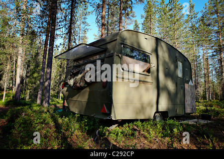 Wildlife photography hide in eastern Finland (Kuhmo area, near Russian border). Bears, wolves, wolverines around. Stock Photo