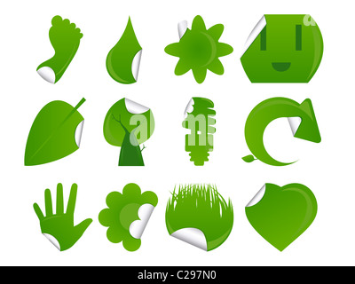 Green Sticker Icon Set Stock Photo