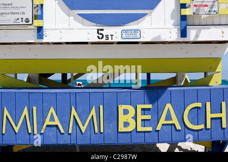 Detail of a lifeguard hut on the beach, South Beach, Miami, Florida, USA Stock Photo