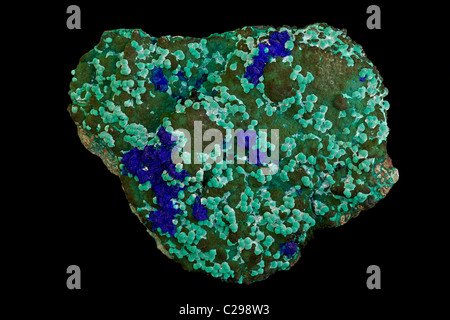 Azurite and Malachite - Arizona - USA - Both very common secondary copper ores produced by copper sulfide weathering Stock Photo