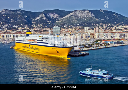 Corsica and Sardinia Ferries' car and passenger ferry Mega Express Five in Toulon harbour France Stock Photo