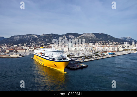 Corsica and Sardinia Ferries' car and passenger ferry Mega Express Five in Toulon harbour France Stock Photo