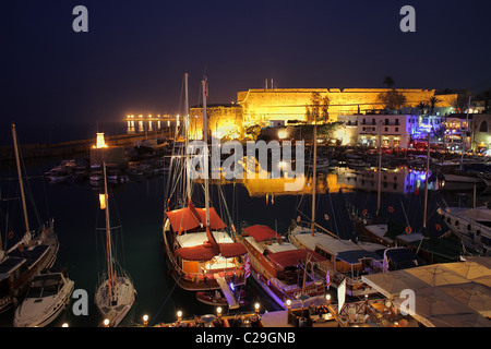 View on the harbour in the Old Town, Kyrenia, Turkish Republic of Northern Cyprus Stock Photo