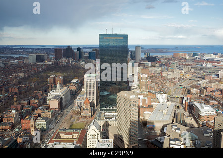 A view from Boston's Top of the Hub restaurant, in the Prudential Tower.  The John Hancock Tower is in the middle Stock Photo