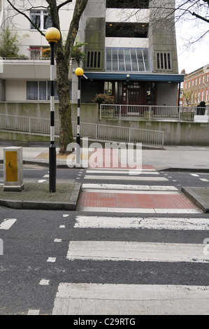 Empty pedestrian crossing on Hunters Street by The Brunswick, Bloomsbury, London, UK. Stock Photo