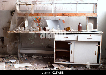 Ruins of a very heavily polluted industrial factory, the place was known as one of the most polluted towns in Europe. Stock Photo