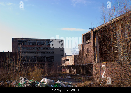 Ruins of a very heavily polluted industrial factory, the place was known as one of the most polluted towns in Europe. Stock Photo