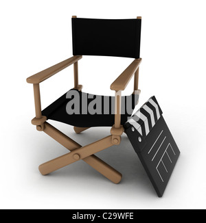 3D Illustration of a Director's Chair with a Clapperboard Beside it Stock Photo