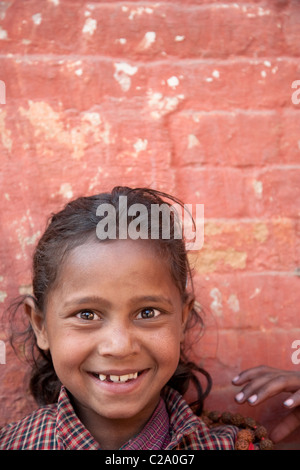 Portraits of a young girl in the street of Kathmandu. Nepal, Asia Stock Photo